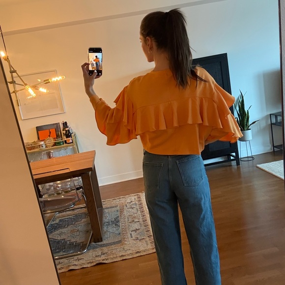 Zara Orange Ruffle Sweatshirt - Picture 3 of 3